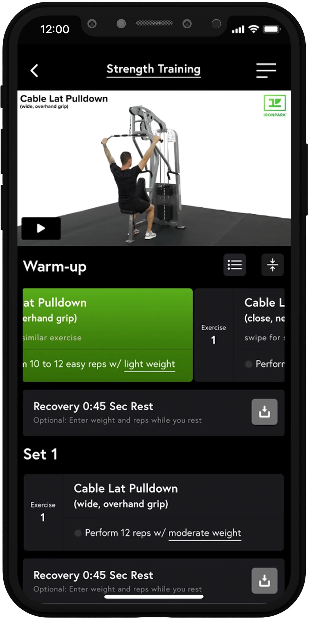 App screenshot - Swipe for alternative exercise.