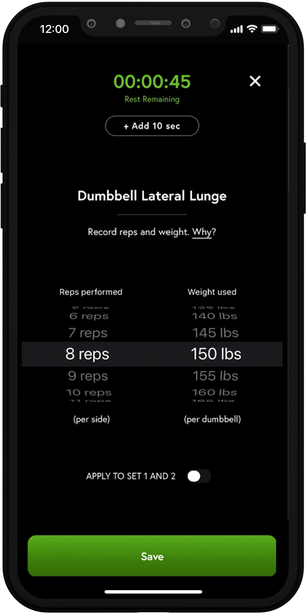 App screenshot - Easily record reps and weight